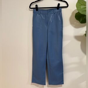 Babaton | Faux Leather Blue Straight Pants
